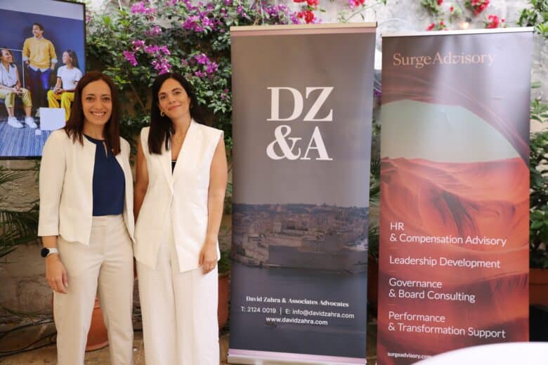 Krista Ellul and Maria Bartolo Zahra at the EU Pay Transparency Directive breakfast event in Malta, co-hosted by David Zahra & Associates Advocates and SurgeAdvisory